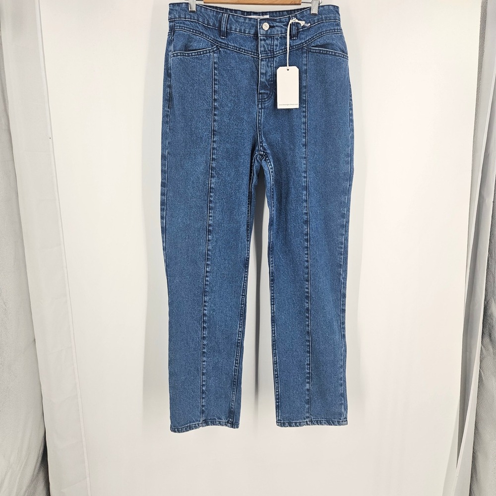 Bolongaro Trevor Jeans Pants Blue Denim Pleated Pockets Straight Leg NWT Size 29